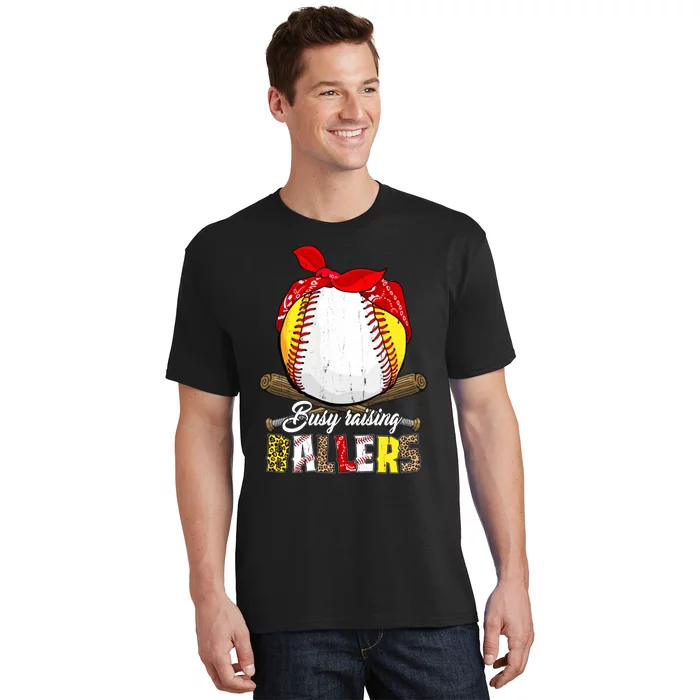 Busy Raising Ballers Softball Baseball Mom Life Gifts Mom T-Shirt