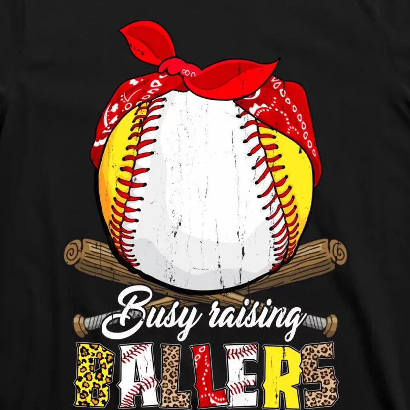 Busy Raising Ballers Softball Baseball Mom Life Gifts Mom T-Shirt