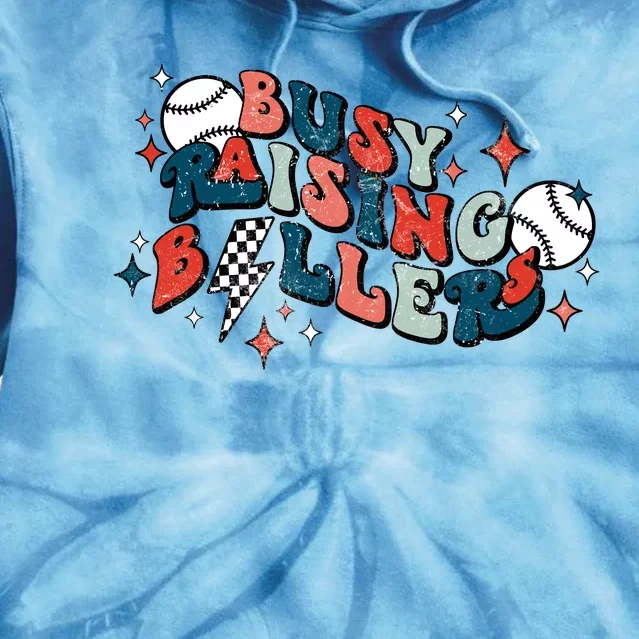 Busy Raising Ballers Funny Baseball Lover Mothers Day Tie Dye Hoodie