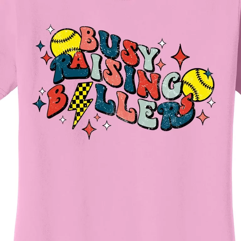 Busy Raising Ballers Funny Softball Lover Mothers Day Women's T-Shirt