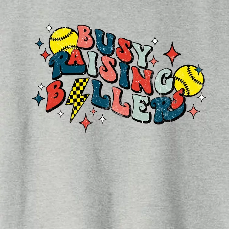 Busy Raising Ballers Funny Softball Lover Mothers Day Women's Crop Top Tee