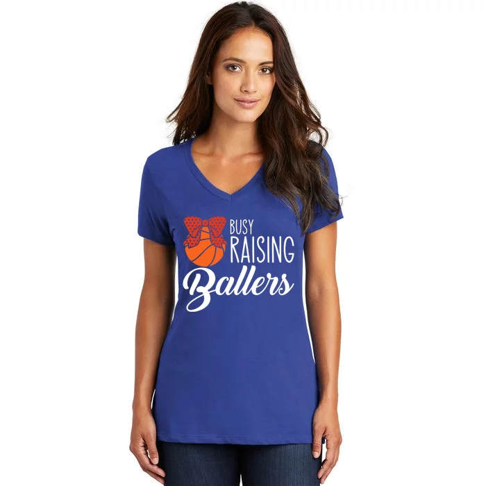 Busy Raising Ballers Basketball Mom Great Gift Women's V-Neck T-Shirt