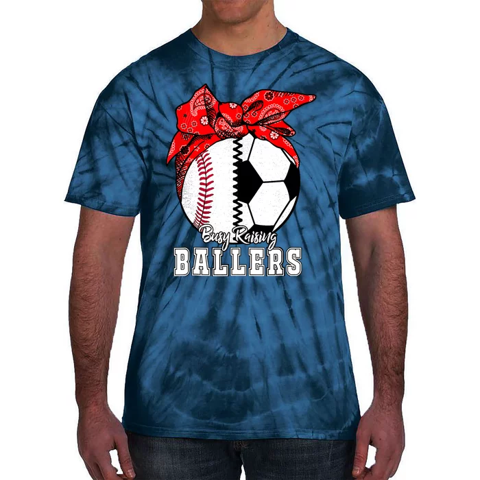 Busy Raising Ballers Baseball Soccer Bandana Mothers Day Tie-Dye T-Shirt