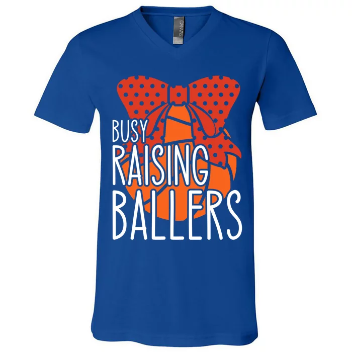 Busy Raising Ballers Basketball Mom Gift V-Neck T-Shirt