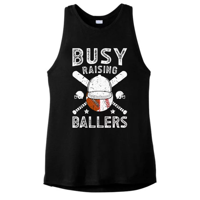 Busy Raising Ballers Football Baseball Dad Of Ballers Ladies Tri-Blend Wicking Tank