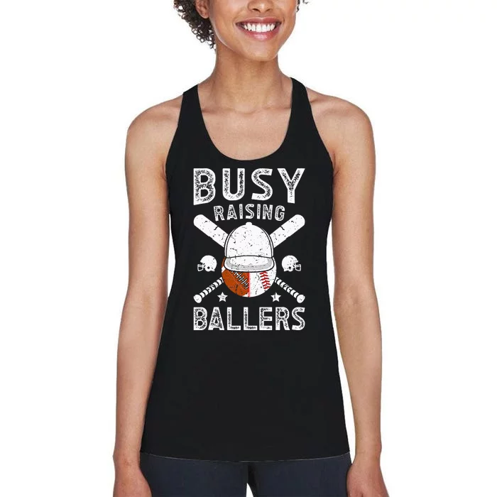 Busy Raising Ballers Football Baseball Dad Of Ballers Women's Racerback Tank