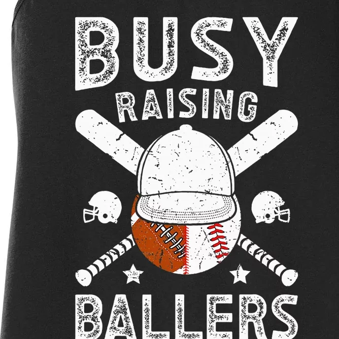 Busy Raising Ballers Football Baseball Dad Of Ballers Women's Racerback Tank