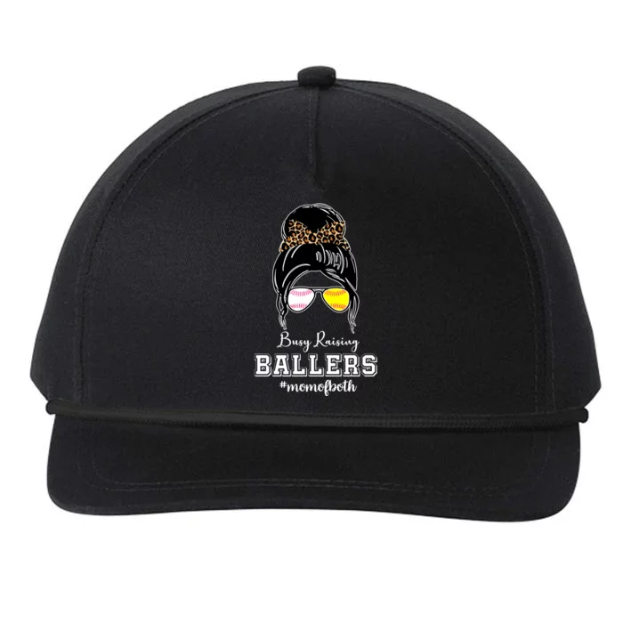 Busy Raising Ballers Mom Of Both Baseball Softball Messy Bun Sticker Features De Snapback Five-Panel Rope Hat