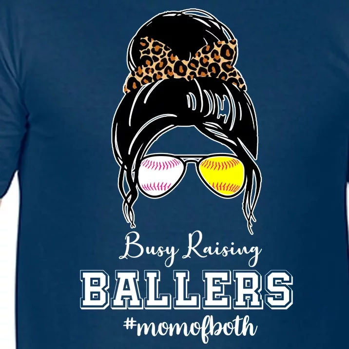 Busy Raising Ballers Mom Of Both Baseball Softball Messy Bun Sticker Features De Comfort Colors T-Shirt