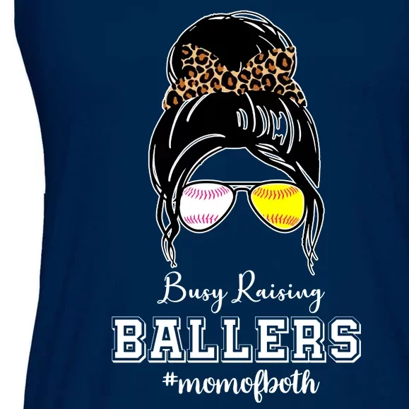 Busy Raising Ballers Mom Of Both Baseball Softball Messy Bun Sticker Features De Ladies Essential Flowy Tank