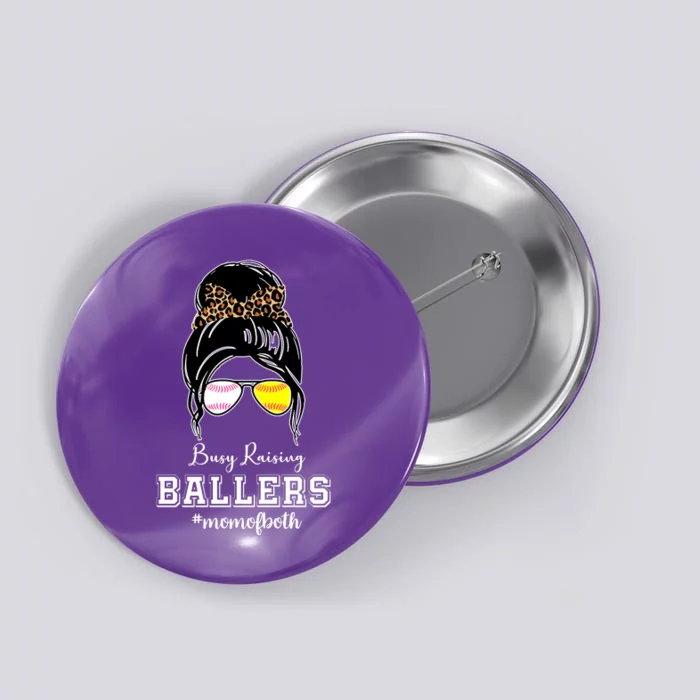 Busy Raising Ballers Mom Of Both Baseball Softball Messy Bun Sticker Features De Button