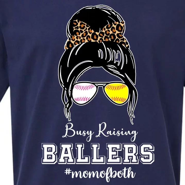 Busy Raising Ballers Mom Of Both Baseball Softball Messy Bun Sticker Features De Sueded Cloud Jersey T-Shirt