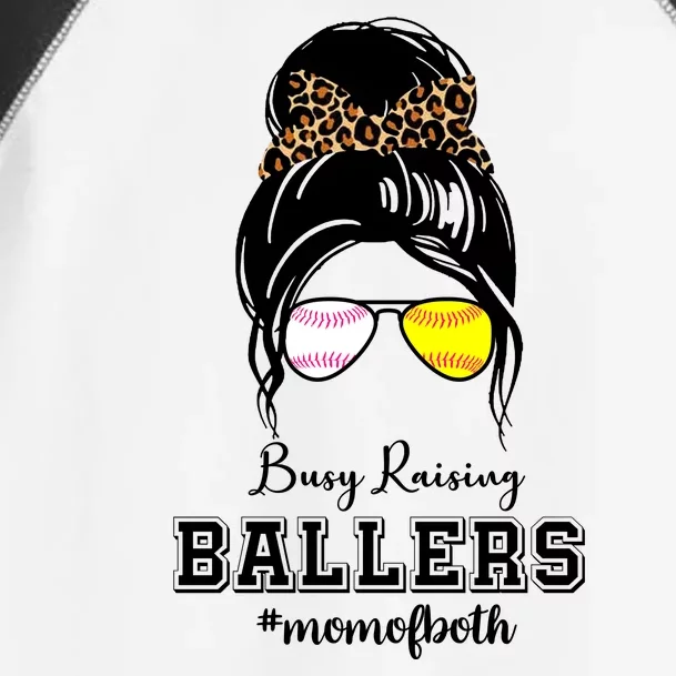 Busy Raising Ballers Mom Of Both Baseball Softball Messy Bun Sticker Features De Toddler Fine Jersey T-Shirt