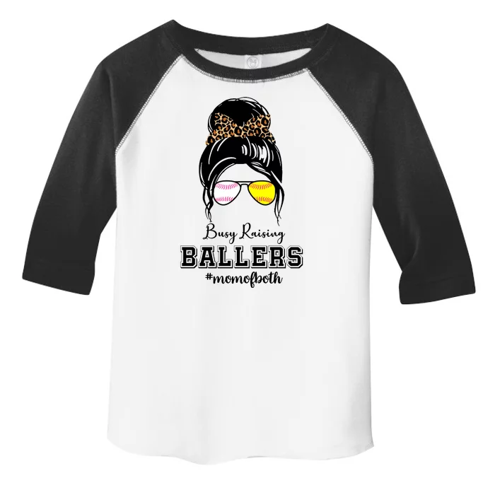 Busy Raising Ballers Mom Of Both Baseball Softball Messy Bun Sticker Features De Toddler Fine Jersey T-Shirt