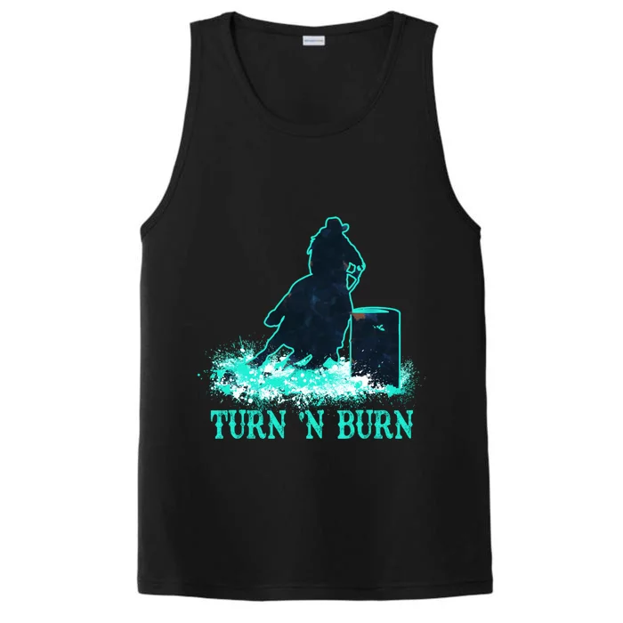 Barrel Racer Barrel Racing Horse Turn And Burn Teal Blue Cool Gift Performance Tank