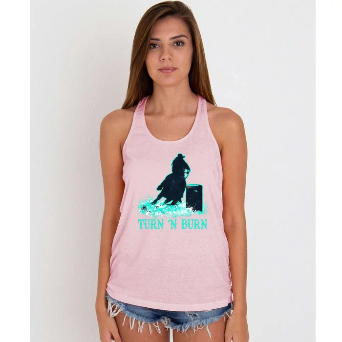 Barrel Racer Barrel Racing Horse Turn And Burn Teal Blue Cool Gift Women's Knotted Racerback Tank