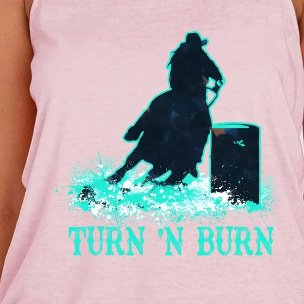 Barrel Racer Barrel Racing Horse Turn And Burn Teal Blue Cool Gift Women's Knotted Racerback Tank