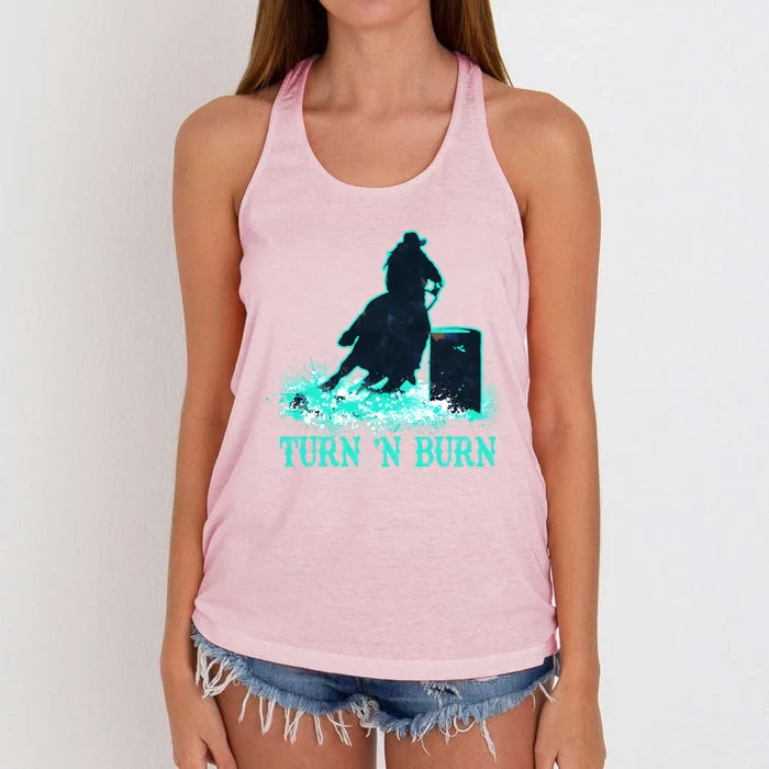 Barrel Racer Barrel Racing Horse Turn And Burn Teal Blue Cool Gift Women's Knotted Racerback Tank