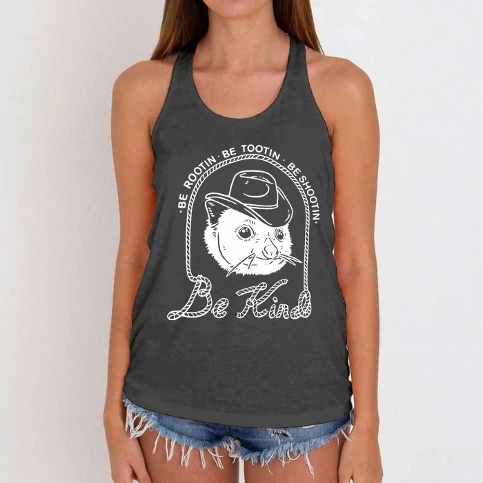 Be Rootin Be Tootin Be Shootin Be Kind Cowboy Opossum Lover Women's Knotted Racerback Tank