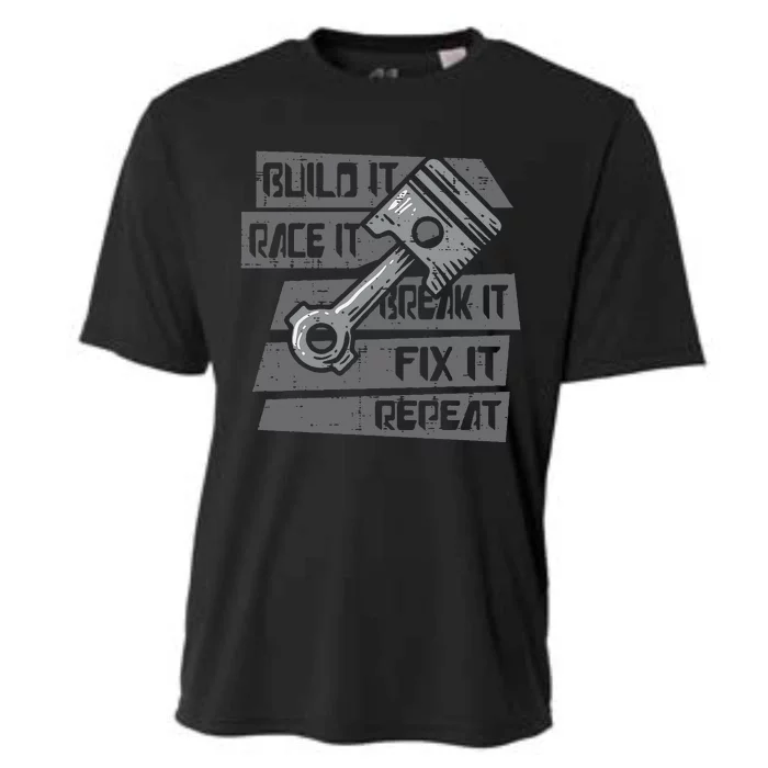 Build Race Break Fix It Repeat Auto Mechanic Cooling Performance Crew T-Shirt