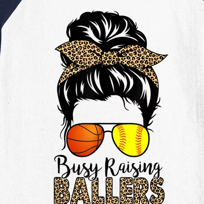 Busy Raising Ballers Softball And Basketball Mom Messy Bun Gift Baseball Sleeve Shirt