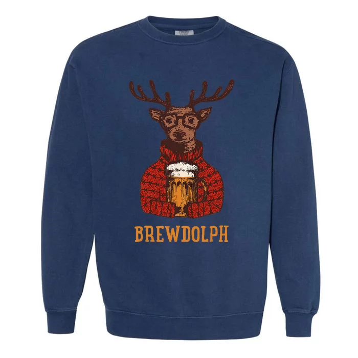 Brewdolph Reindeer Beer Lovers Funny Christmas Garment-Dyed Sweatshirt