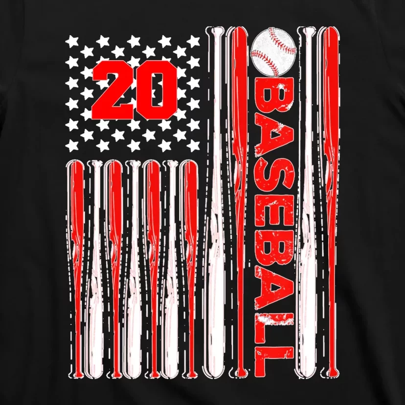 Baseball Red Bats Number 20 Twenty Usa Flag T-Shirt