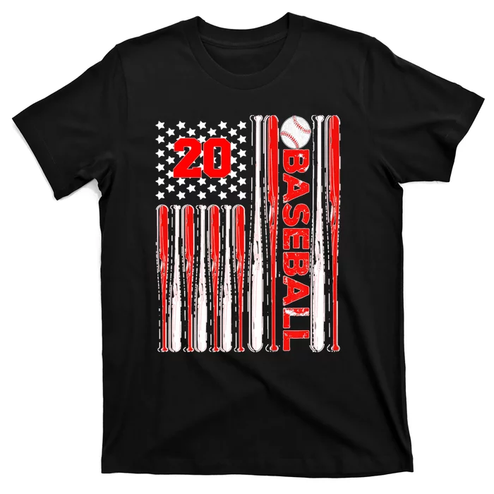 Baseball Red Bats Number 20 Twenty Usa Flag T-Shirt