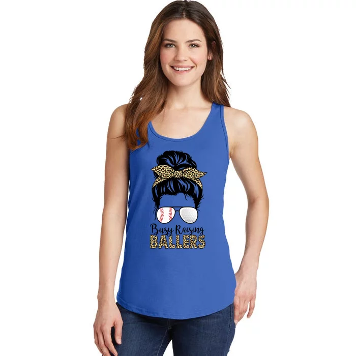 Busy Raising Ballers Golf And Baseball Mom Messy Bun Leopard Gift Ladies Essential Tank