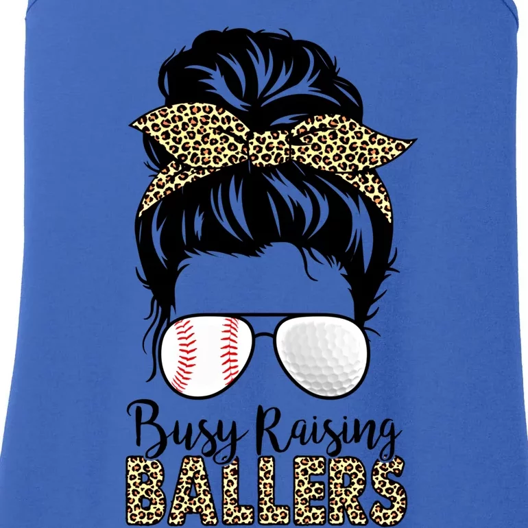 Busy Raising Ballers Golf And Baseball Mom Messy Bun Leopard Gift Ladies Essential Tank