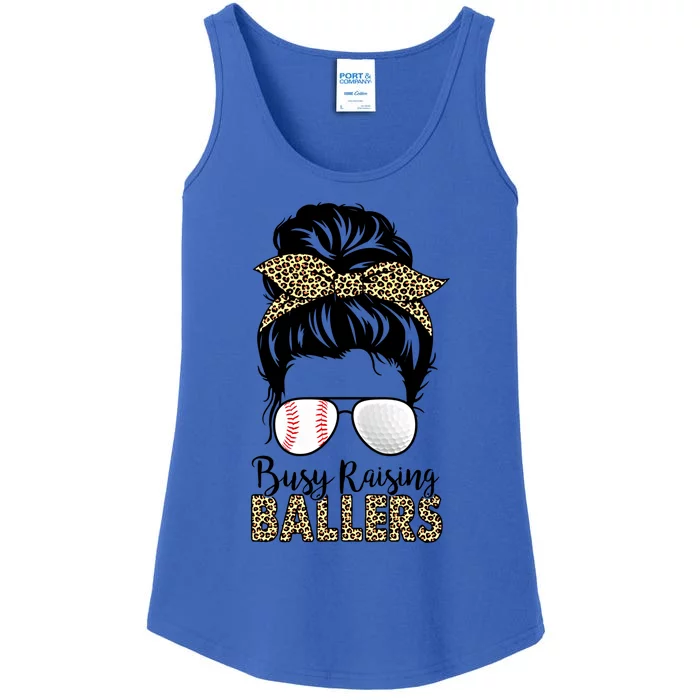 Busy Raising Ballers Golf And Baseball Mom Messy Bun Leopard Gift Ladies Essential Tank