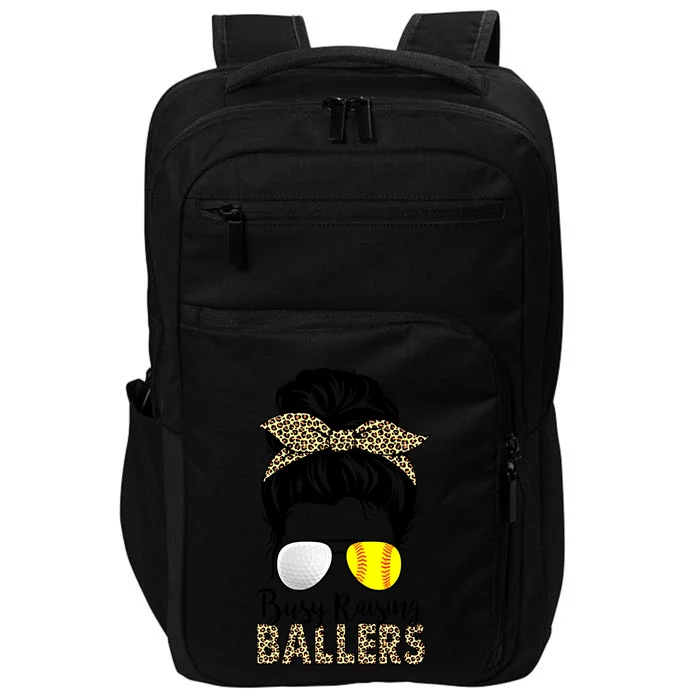 Busy Raising Ballers Softball And Golf Mom Messy Bun Leopard Funny Gift Impact Tech Backpack