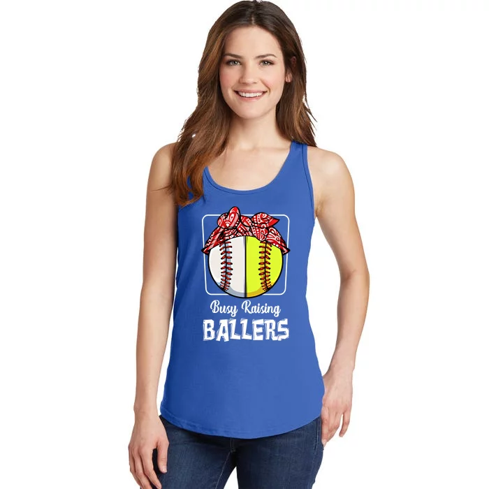 Busy Raising Ballers Softball Funny Baseball Mom Sport Gift Ladies Essential Tank