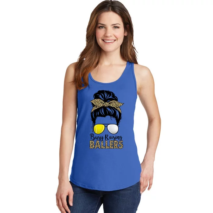 Busy Raising Ballers Tennis And Golf Mom Messy Bun Leopard Gift Ladies Essential Tank