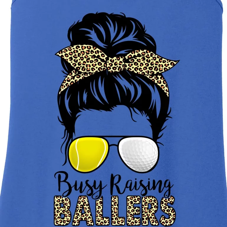 Busy Raising Ballers Tennis And Golf Mom Messy Bun Leopard Gift Ladies Essential Tank