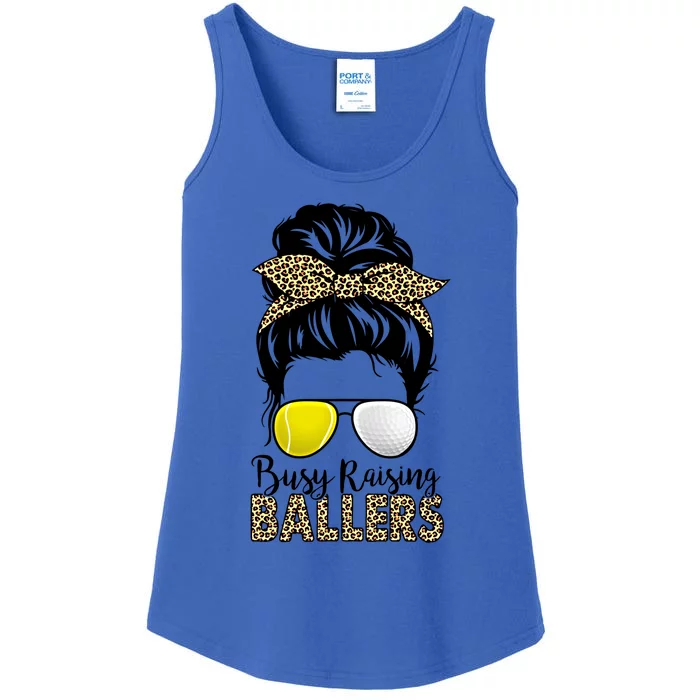 Busy Raising Ballers Tennis And Golf Mom Messy Bun Leopard Gift Ladies Essential Tank