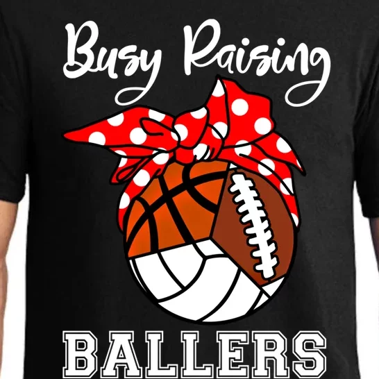 Busy Raising Ballers Volleyball Football Basketball Mom Funny Gift Pajama Set