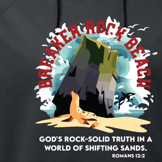 Breaker Rock Beach Gods Rock Solid Truth In A World Vbs 2024 Performance Fleece Hoodie