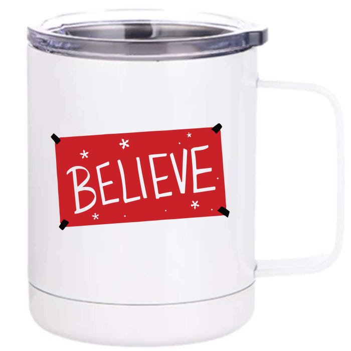 Believe Red Christmas Front & Back 12oz Stainless Steel Tumbler Cup