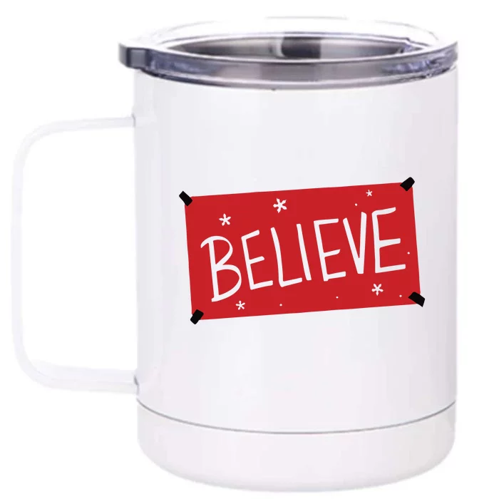 Believe Red Christmas Front & Back 12oz Stainless Steel Tumbler Cup