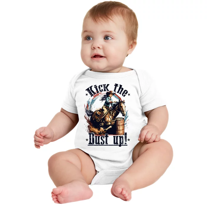 Barrel Racing Cowgirl Kick The Dust Up Rodeo Barrel Racer Baby Bodysuit