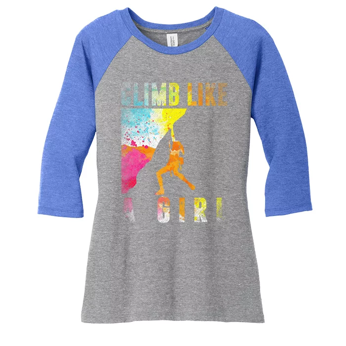 Bouldering Rock Climber Women's Tri-Blend 3/4-Sleeve Raglan Shirt