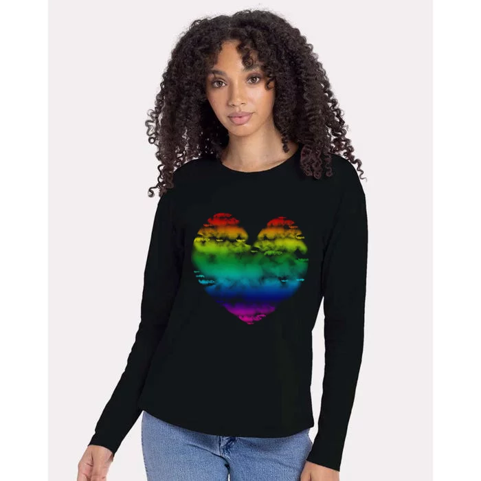 Big Rainbow Clouds Heart Tee Cute Valentines Day Gift Womens Cotton Relaxed Long Sleeve T-Shirt