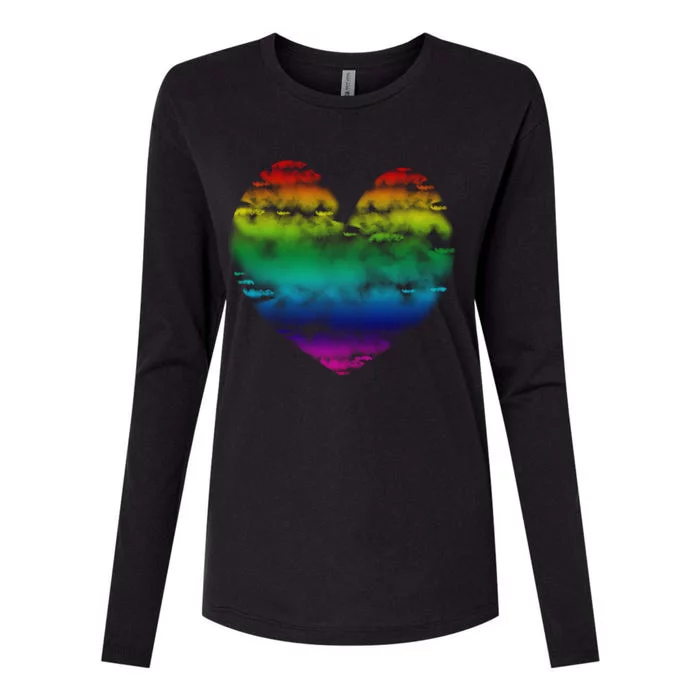 Big Rainbow Clouds Heart Tee Cute Valentines Day Gift Womens Cotton Relaxed Long Sleeve T-Shirt