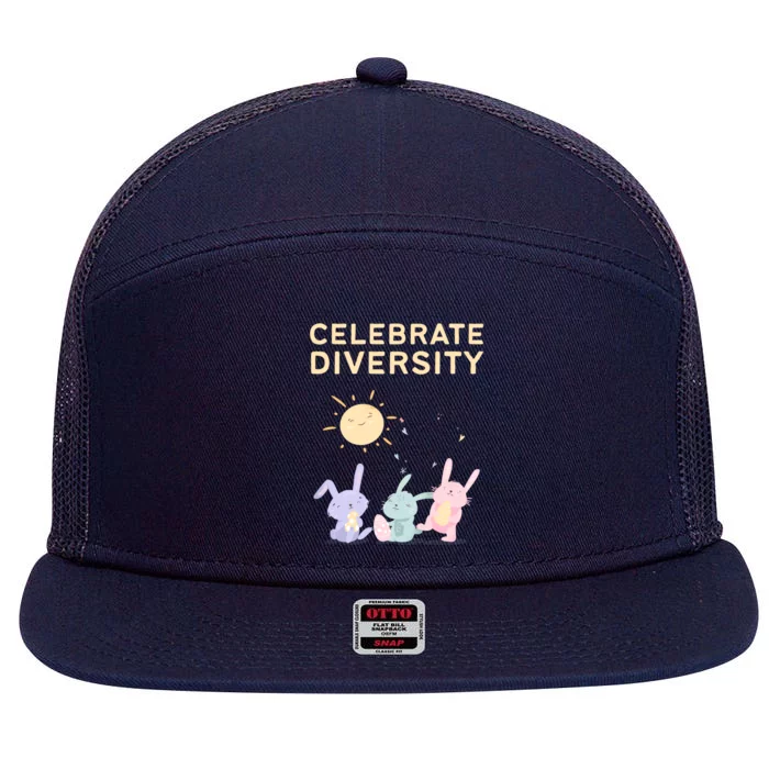 Bunny Rabbits Celebrate Diversity Gift 7 Panel Mesh Trucker Snapback Hat