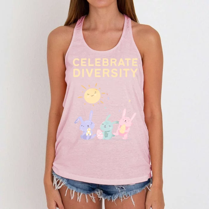 Bunny Rabbits Celebrate Diversity Gift Women's Knotted Racerback Tank