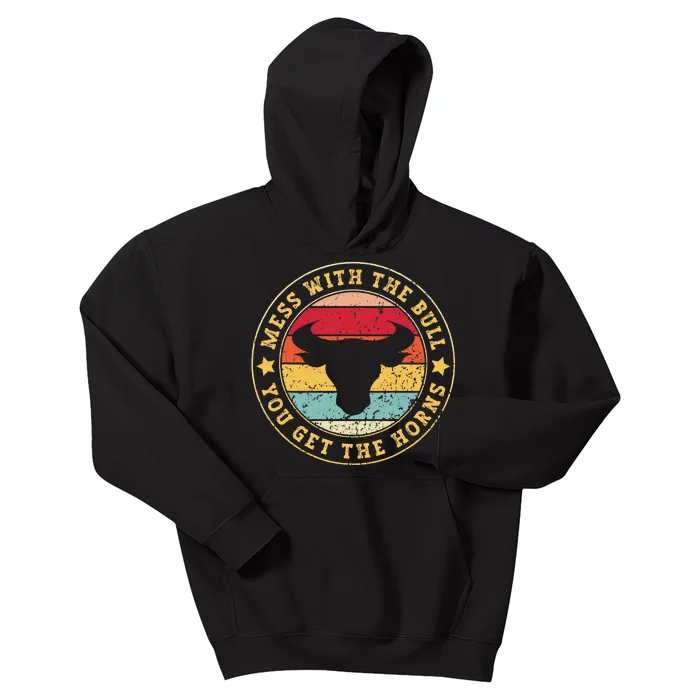 Bull Rider Cowboys Mess With The Bull YouLl Get The Horns Kids Hoodie