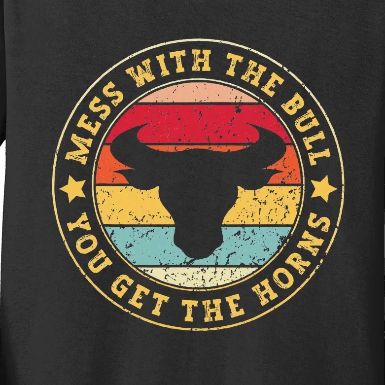 Bull Rider Cowboys Mess With The Bull YouLl Get The Horns Kids Long Sleeve Shirt