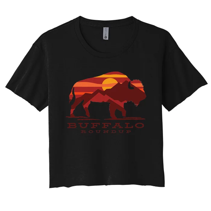 Buffalo Roundup Custer State Park South Dakota Sunset Women's Crop Top Tee