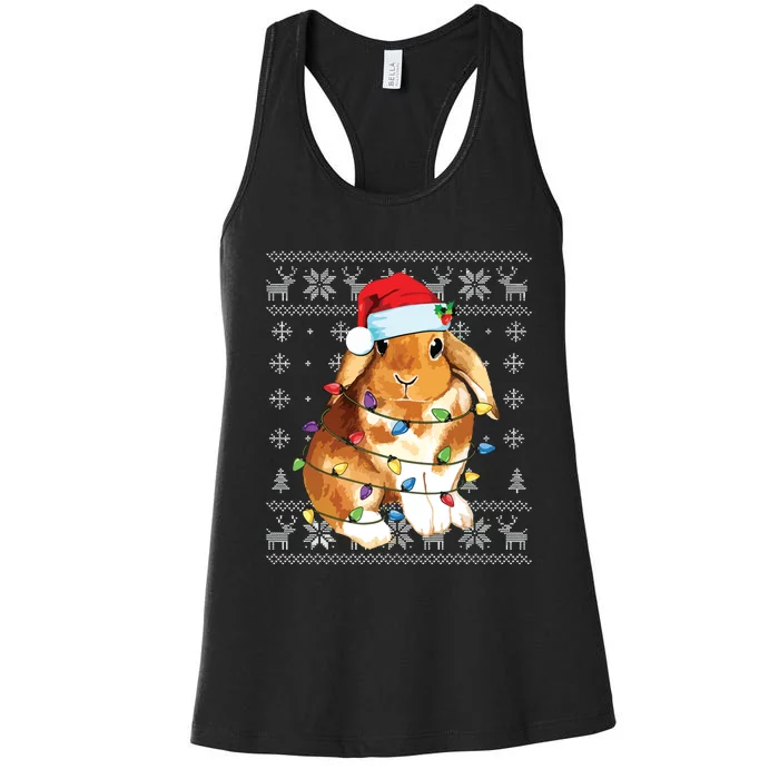 Bunny Rabbit Christmas Ugly Sweater Funny Xmas Tree Decor Women's Racerback Tank